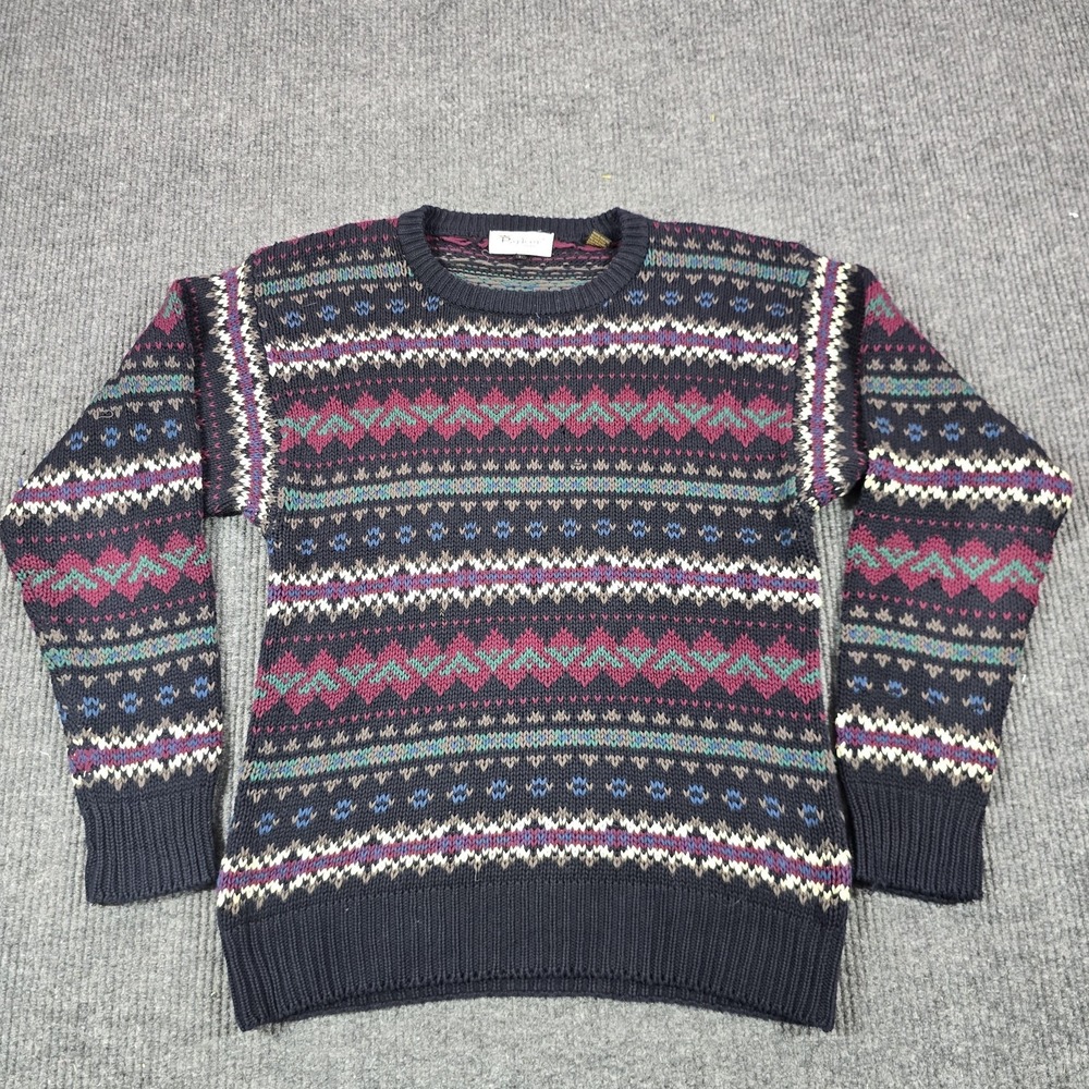 Parker Of Vienna Sweater Mens‎ Large Navy Fair Isle Cotton Crewneck Pullover